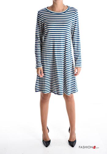  Striped long sleeve knee-length Dress  Steel blue