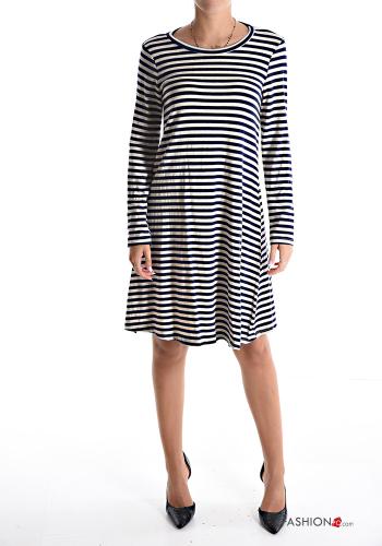  Striped long sleeve knee-length Dress  Midnight blue