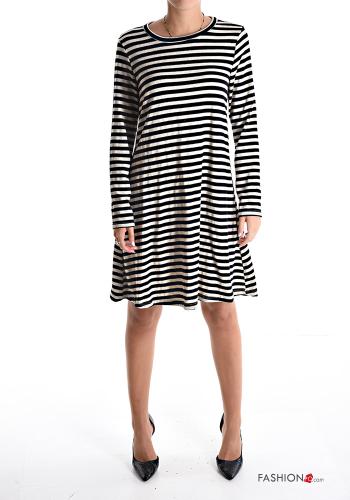  Striped long sleeve knee-length Dress  Black