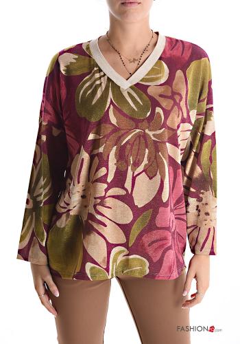  Camiseta de manga larga De lurex Estampado Floral con cuello en v 