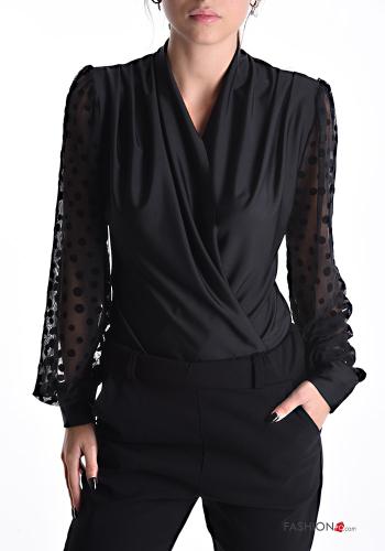  Polka-dot Bodysuit with v-neck Black