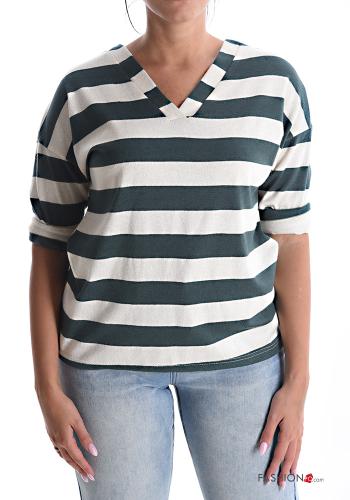  Striped Long sleeved top with v-neck