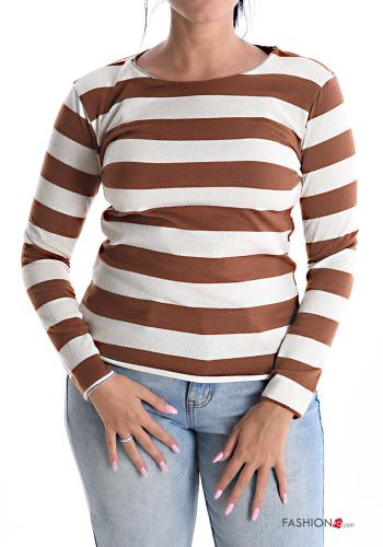  T-shirt à manches longues Imprimé à rayures  Marron