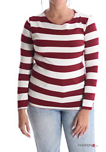 T-shirt à manches longues Imprimé à rayures  Bordeaux