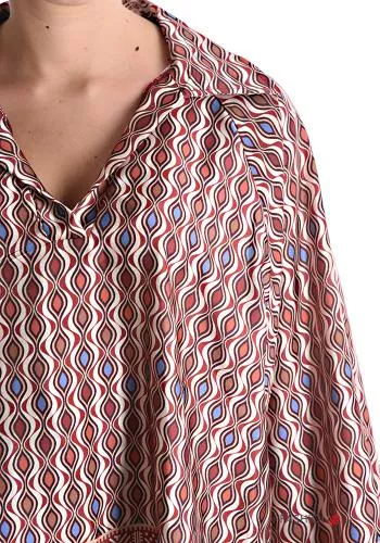  Geometrisches Muster ballonärmel mit kragen Bluse mit V-Ausschnitt