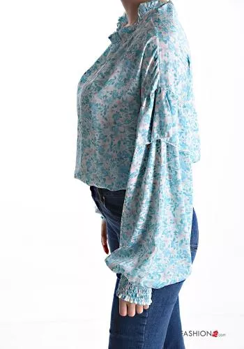  Blusa mangas de globo/ abullonada Estampado Floral con elástico 