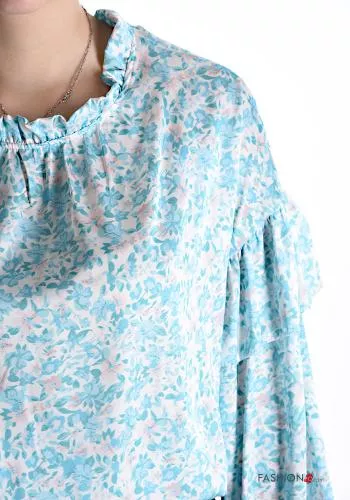 Floral puff sleeve Blouse with elastic