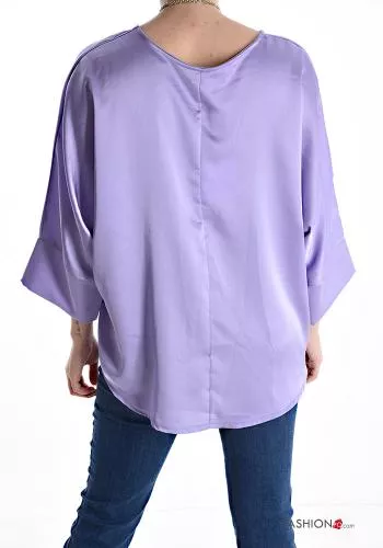  satin Blouse with necklace 3/4 sleeve