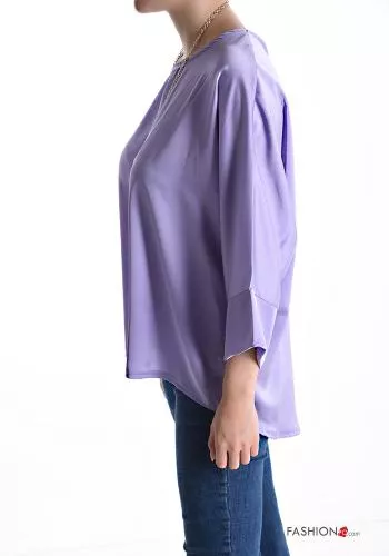  satin Blouse with necklace 3/4 sleeve