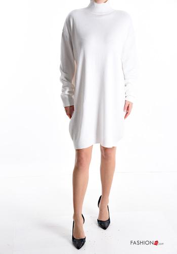  long sleeve knee-length Dress Rollneck White