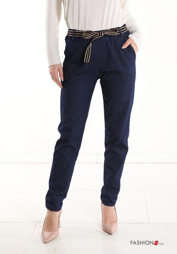  Jeans en Coton avec poches avec ceinture en tissu 