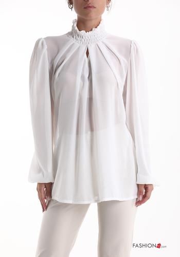  ballonärmel Bluse Rollkragen- Weiß