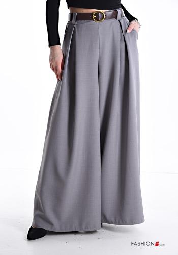  wide leg Trousers with belt with elastic with pockets Grey
