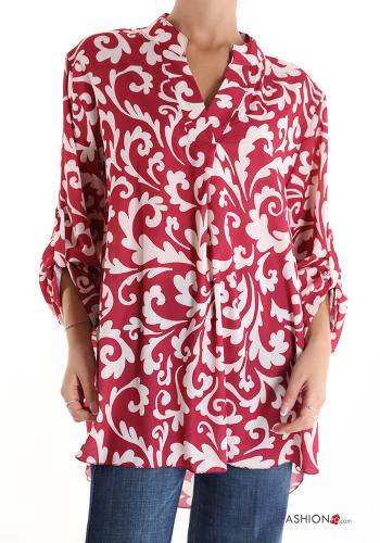  Blusa Diseño impreso con cuello en v  Rosa medio