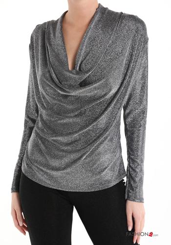  lurex Long sleeved top with v-neck