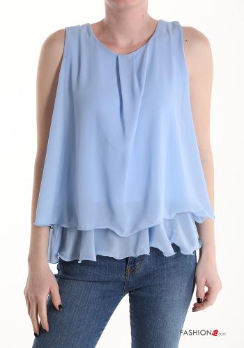  Tank-Top with flounces Light -blue