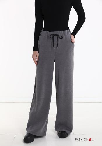  Pantalone in velluto costine con elastico con tasche con coulisse  Grigio