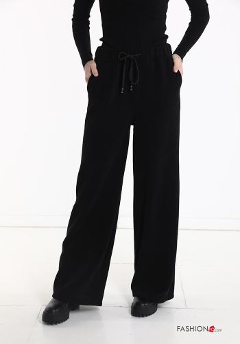  Pantalone in velluto costine con elastico con tasche con coulisse  Nero