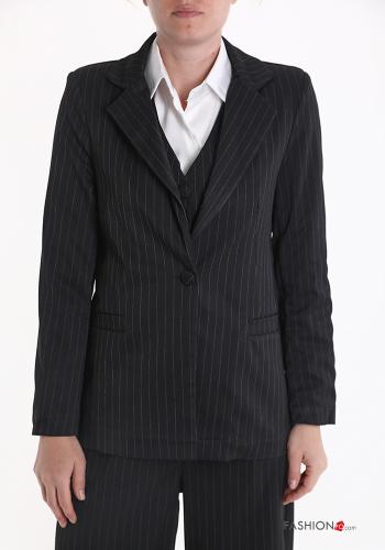  Blazer Fantasia righe con bottoni con fodera  Nero