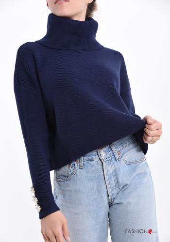  turtleneck Sweater with buttons Blue