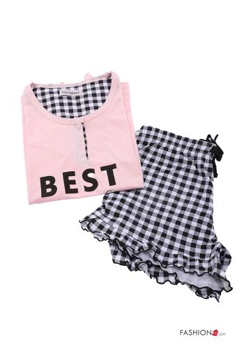  Lettering print Cotton Pyjama set with flounces with bow