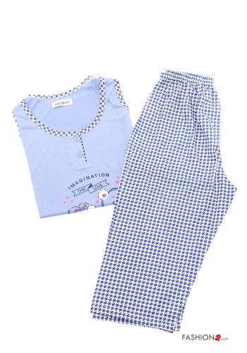  Vichy Muster Voller Pyjama aus Baumwolle 