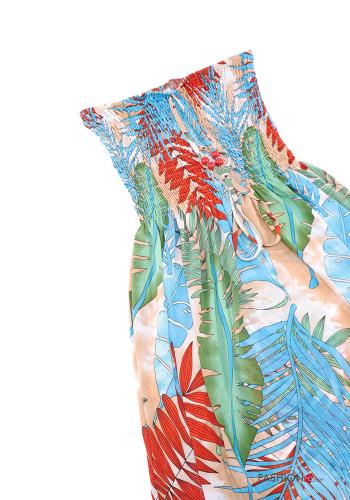  Blätterdruck ärmellos lange Kleid mit gummizug