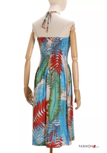  Leaf print sleeveless long Dress with elastic