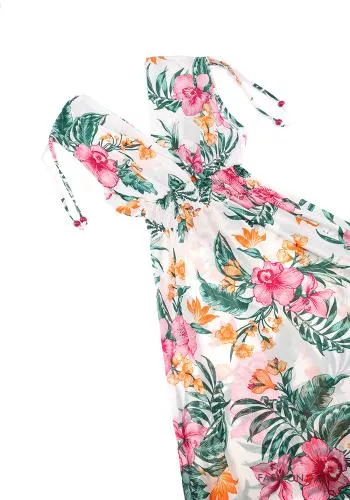  Floral long Sleeveless Dress with v-neck