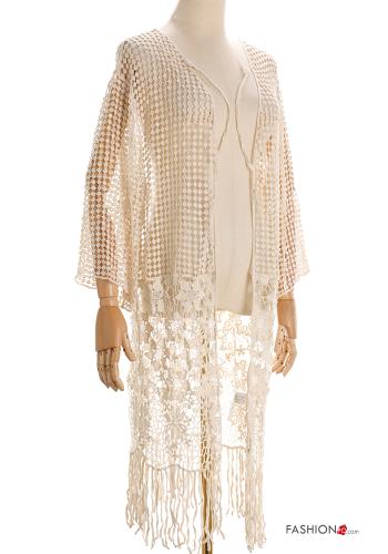  Embroidered Cotton Cover up with bow with fringe