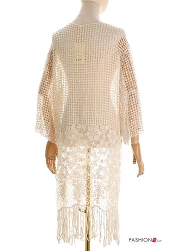  Besticktes Muster Strandkleid aus Baumwolle mit Schleife mit Fransen