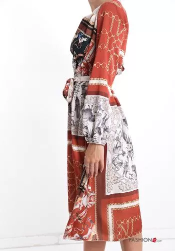 Dress  with bow v-neck Jacquard print