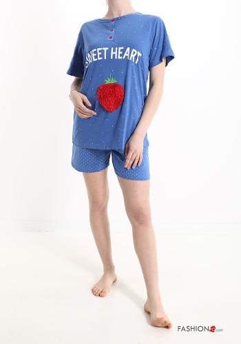  Aufschriftes Muster Voller Pyjama aus Baumwolle mit Knöpfen Farbvarianten