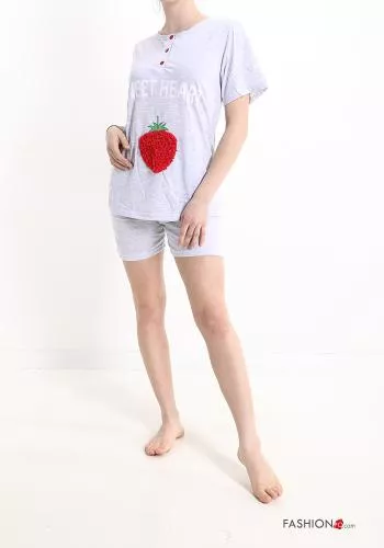  Aufschriftes Muster Voller Pyjama aus Baumwolle mit Knöpfen