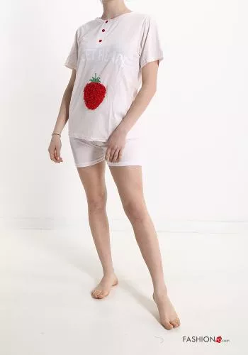  Aufschriftes Muster Voller Pyjama aus Baumwolle mit Knöpfen