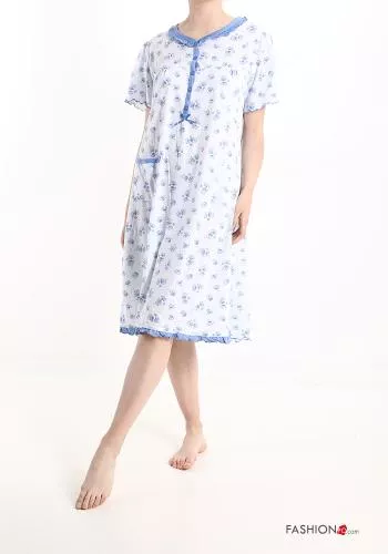  Floral Cotton Night dress with buttons with pockets
