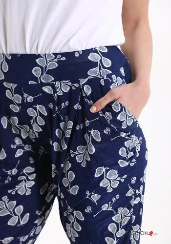  Pantalones Floral con bolsillos con moño 