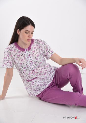 15-piece Set  Pyjama set in Cotton  with buttons with bow Floral print