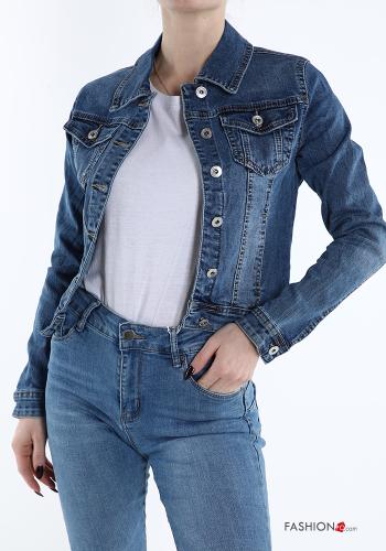  denim Cotton Jacket with buttons with pockets Denim