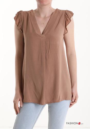  sleeveless Blouse with v-neck Brown