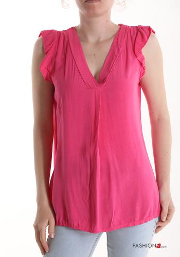  sleeveless Blouse with v-neck Fucsia