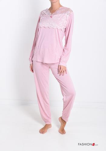 15-teiliges Set  Voller Pyjama aus Baumwolle  Spitze V-Ausschnitt