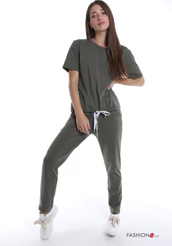  Tuta sportiva in Cotone con tasche con fiocco  Verde militare