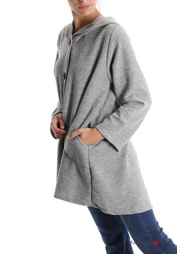  Sweatshirt mit Knöpfen mit Kapuze mit Taschen Grau