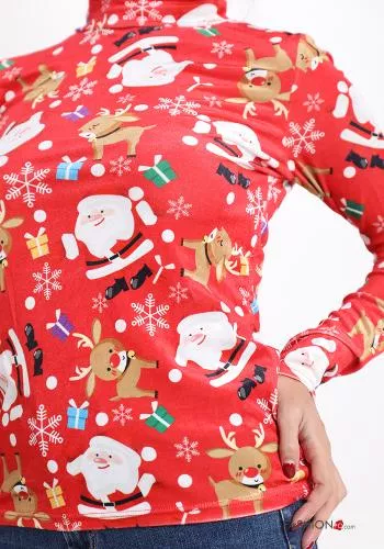  Camisola de mangas compridas gola rolê de Natal 