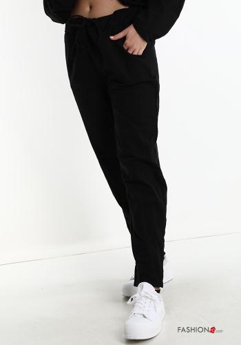  Pantalone sportivo in Cotone con tasche con fiocco  Nero