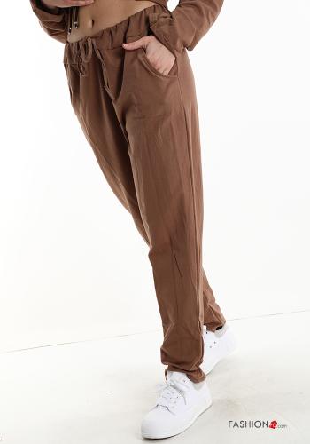  Pantalone sportivo in Cotone con tasche con fiocco  Cammello