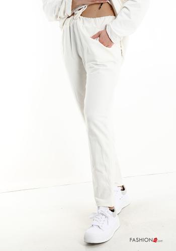  Pantalone sportivo in Cotone con tasche con fiocco  Bianco