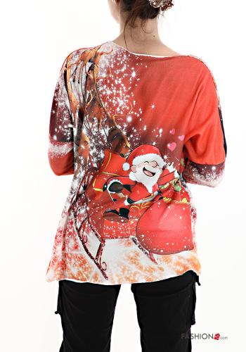  Camiseta de manga larga escote en v Navidad  Burdeos
