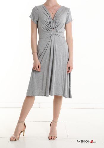  short sleeve knee-length Dress with v-neck Grey 30%